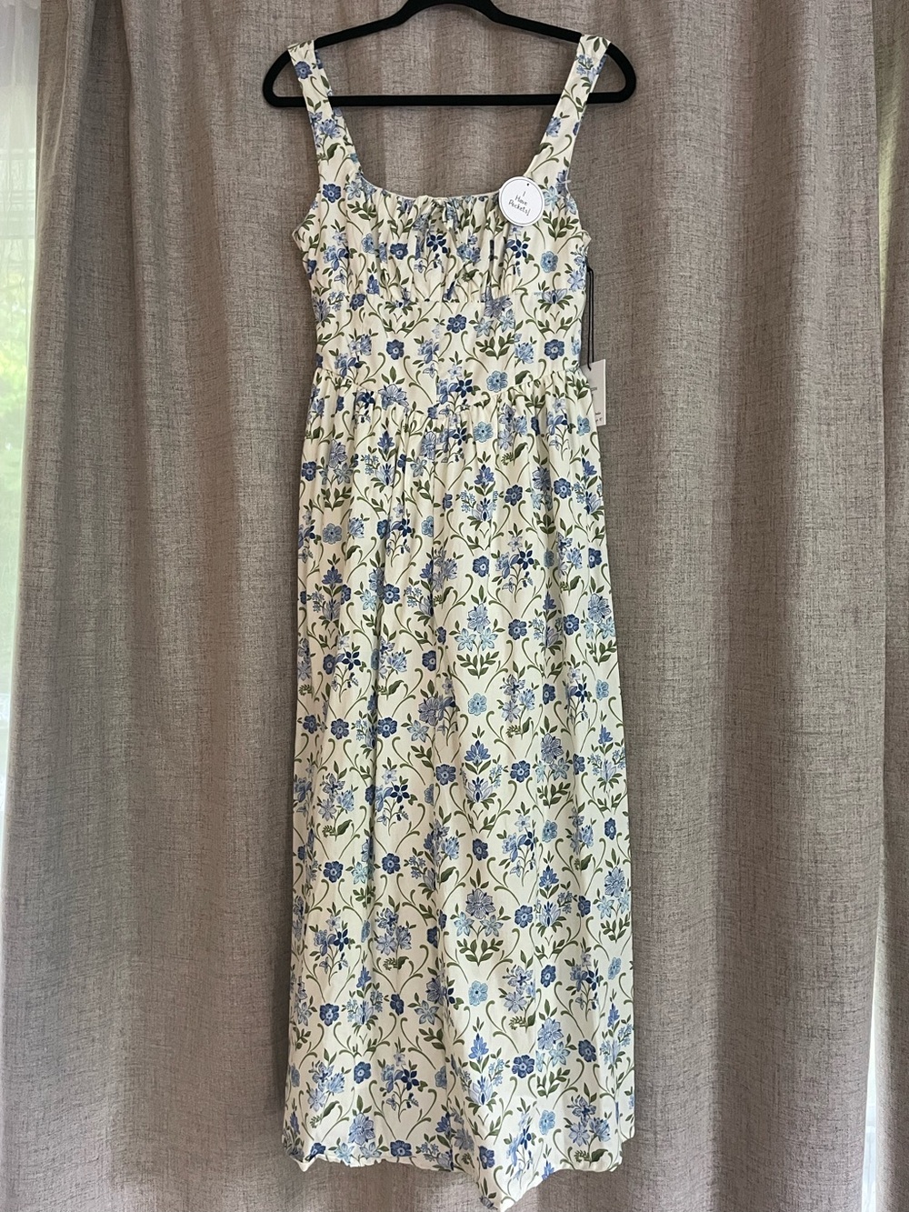 Japna Cream Floral Sundress with Blue Flowers